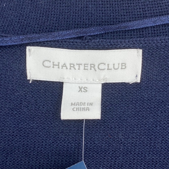 Charter Club Womens XS V-Neck Button Front Cardigan Merino Wool Blend Navy Blue - Picture 9 of 12